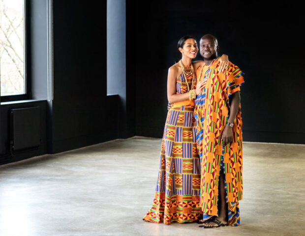 V&A-Africa-Fashion-Designed-by-Kofi-Ansah,-Ensembles-for-the-wedding-of-Ashley-Shaw-Scott-Adjaye-and-David-Adjaye.-Ghana,-2014